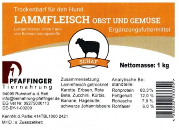 Trockenbarf Lammfleisch mit Obst und Gemüse 500 g